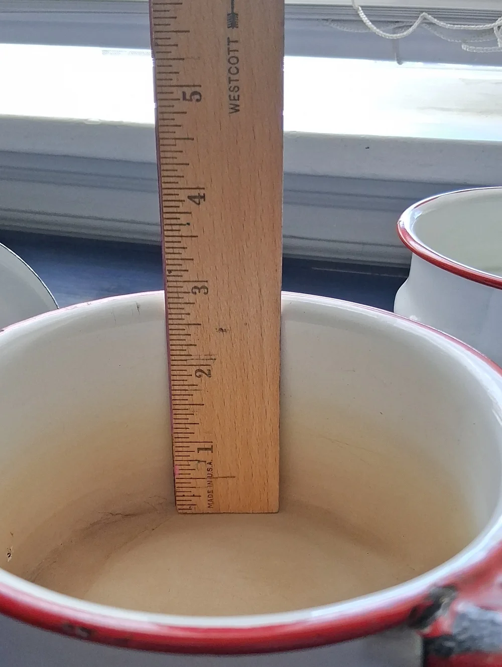 Vintage White Enamel Double Boiler with Red Trim and Handles